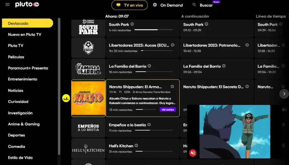Chaînes sur Pluto TV qui se concentrent en fonction des goûts et de l'âge de l'utilisateur. (Capturer)