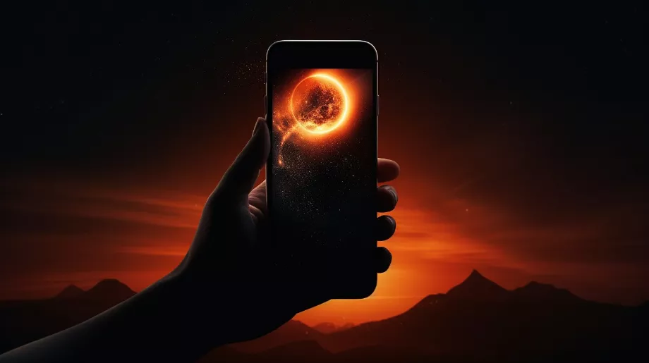 Les téléphones portables ne sont pas endommagés par une éclipse solaire totale. (Informations sur l'image illustrative)