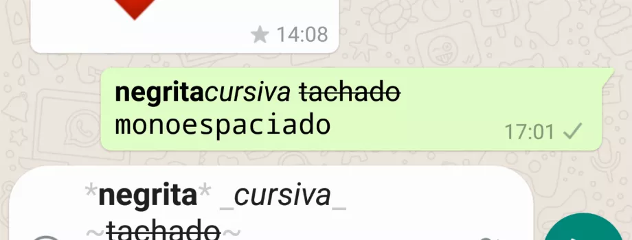Parmi les options WhatsApp qui existent depuis longtemps figurent : le mode gras, italique, barré et monospace. (photo : capture)