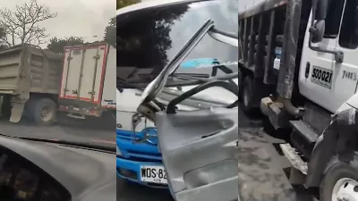 Alors qu'ils se battaient au milieu de l'avenue Boyacá, un camion et un camion-benne ont provoqué un accident spectaculaire