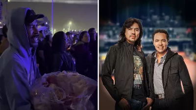 Douloureux? Un vendeur de fritures est photographié en train de chanter avec émotion au concert de Temerarios