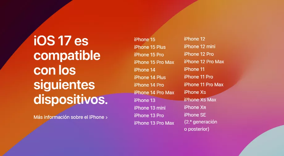 Modèles d'iPhone compatibles avec iOS 17. (Apple)