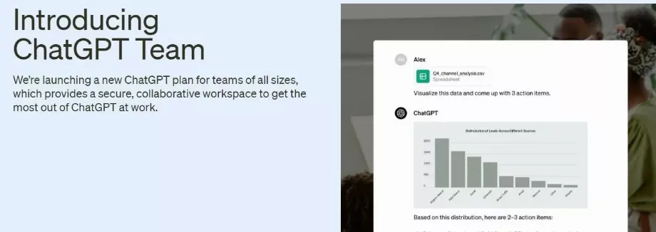 Le service ChatGPT Team est spécialisé dans l'offre d'outils d'IA pour la collaboration et la gestion des petites et moyennes entreprises. (OpenAI)