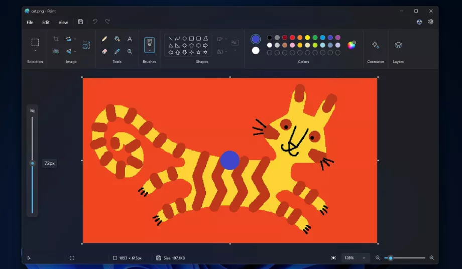 Paint a introduit un curseur de taille pour les outils stylo, pinceau et gomme. (Microsoft)