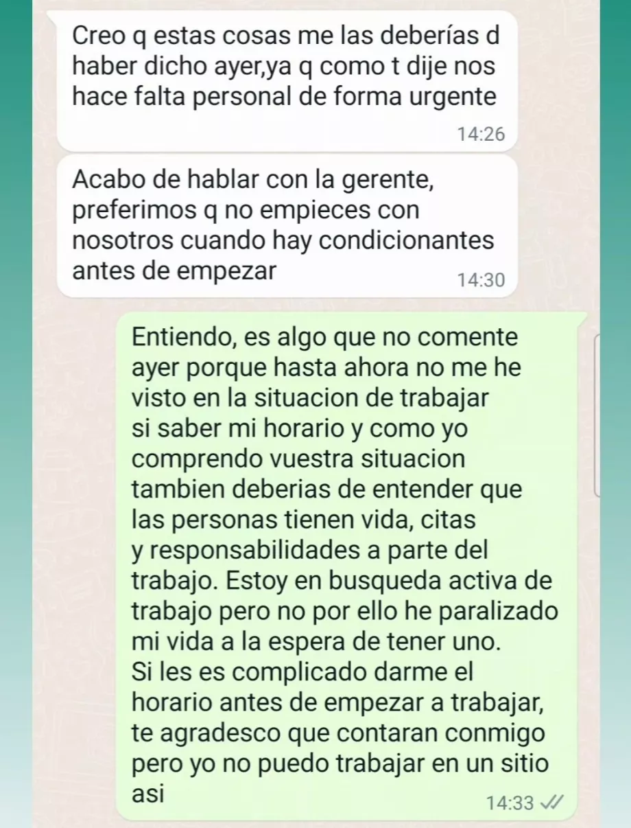 La conversation révélatrice entre un aspirant serveur et le propriétaire d'un restaurant (X : @soycamarero)