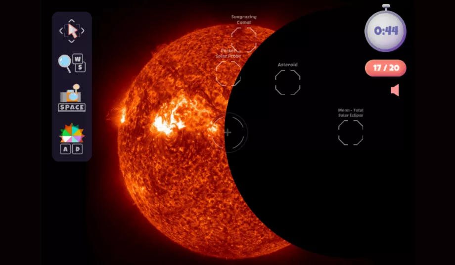 L'objectif de ce jeu est de prendre des photographies d'éclipses et d'objets qui transitent par le Soleil. (NASA)