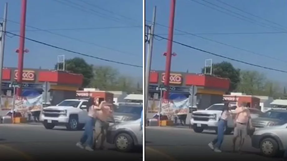 Lorsque la femme est sortie de la voiture, elle s'est dirigée directement vers l'un des vieillards pour l'attaquer.