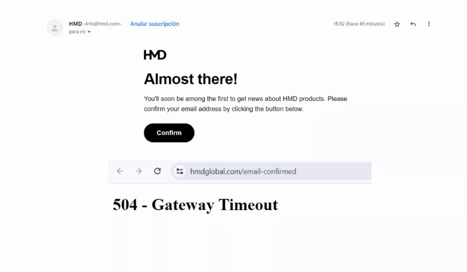 Le processus de confirmation ne peut pas être terminé avec succès. (HMD mondial)