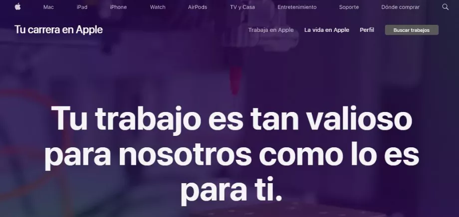 C'est ainsi que vous voyez la page pour postuler aux offres d'emploi Apple à domicile, dans sa version espagnole. (Photo : capture)