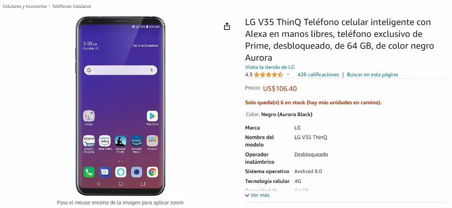 Le LG V35 se caractérise par son processeur. (Amazone)