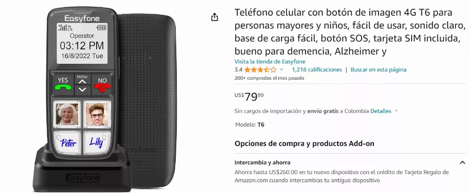 Easyfone se caractérise par ses gros boutons conçus pour les personnes âgées. (Amazone)