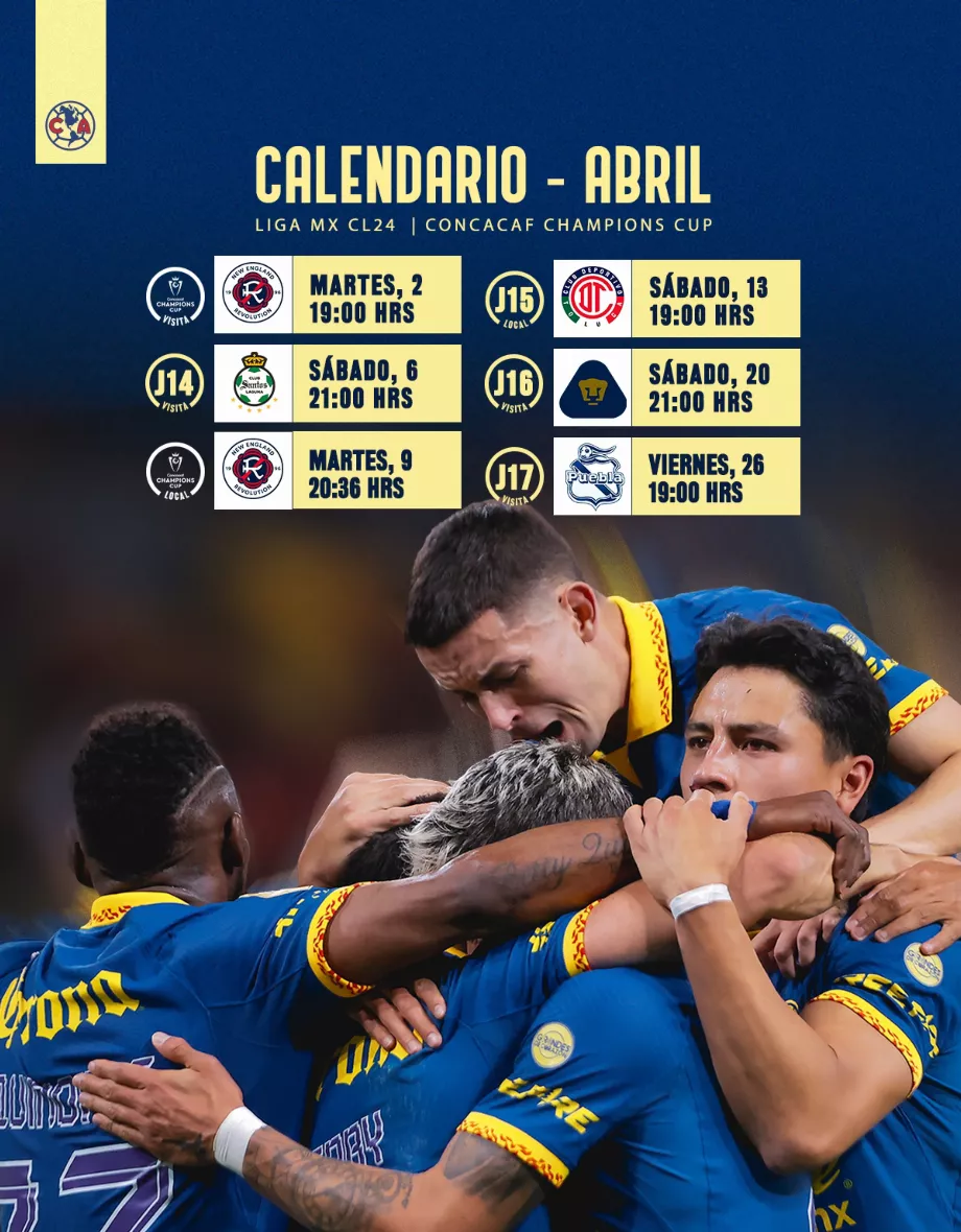 Matchs masculins de l'Amérique du mois d'avril. Photo de : X/Club América