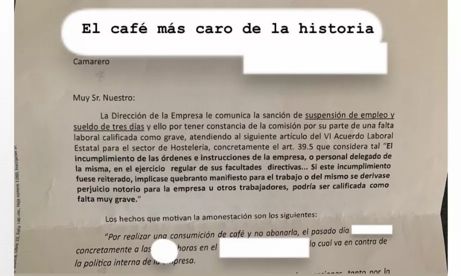 La lettre de l'entreprise, publiée dans X, est devenue virale avec plus de 170 000 vues (@SoyCamarero)