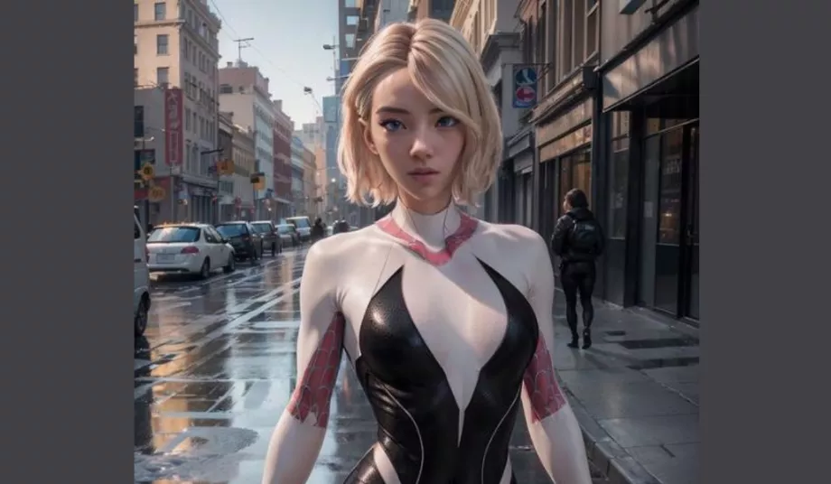 Le jeu réalisé avec l'intelligence artificielle est basé sur différents attributs associés à Gwen Stacy. (MySmartArts/CivitAI)