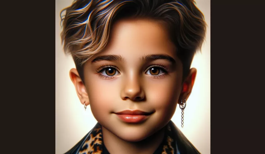 La première image est un mélange harmonieux du couple, avec des yeux expressifs et un sourire captivant qui reflète la personnalité vibrante de Karol G et la sérénité de Feid. (DALL-E)