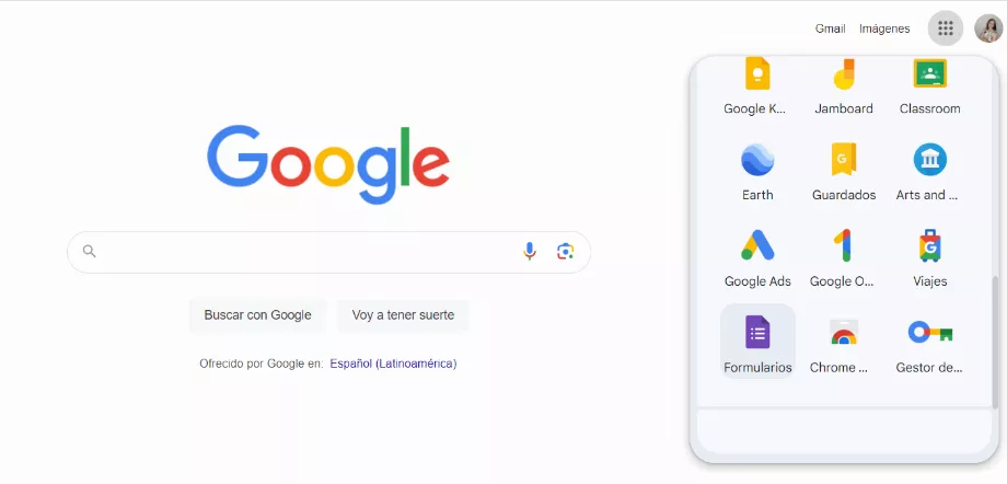 La première étape consiste à localiser l'application des formulaires dans les points situés dans le coin supérieur droit. (Google)