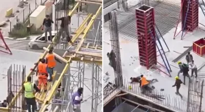 « Combat en haute altitude » : les maçons s'affrontent pendant la construction | VIDÉO