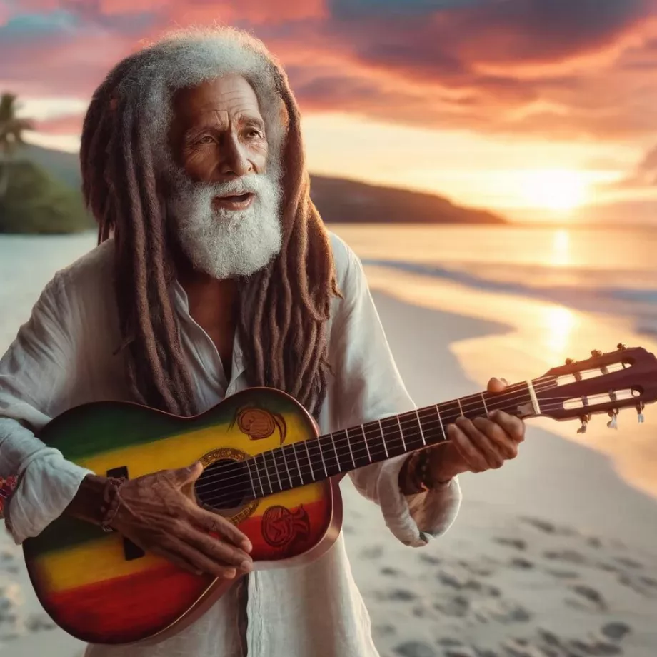 L'IA pose un Bob Marley plus âgé mais toujours dédié à la musique. (Photo : DALL-E)