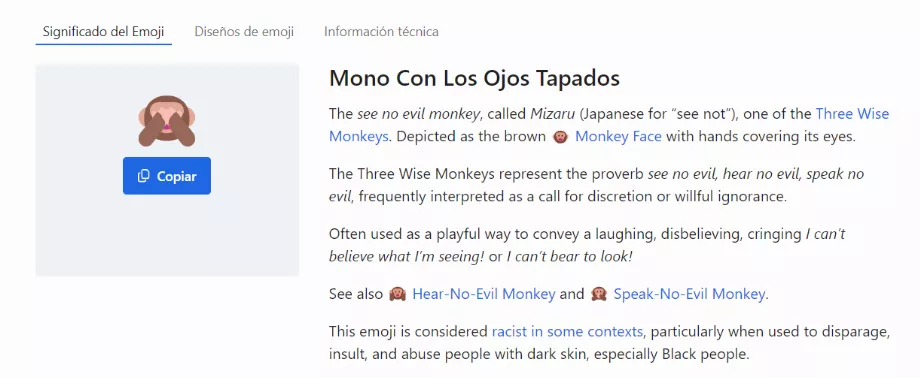 La signification de cette série de trois singes remonte à un proverbe japonais. (Emojipédia)