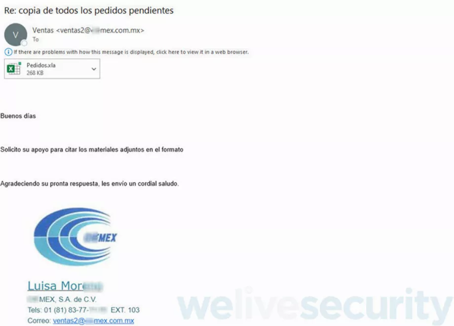 Dans certains emails, les emails sont bien rédigés il est donc essentiel d’y prêter une attention particulière. (ESET)