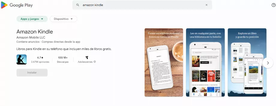 Il n'est pas nécessaire d'avoir un appareil de lecture pour utiliser l'application Amazon Kindle. (Jeu de Google)