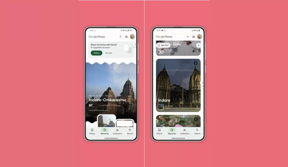 Sur la droite, vous pouvez voir le nouveau design de l'onglet Souvenirs de Google Photos. (AssemblerDebug)