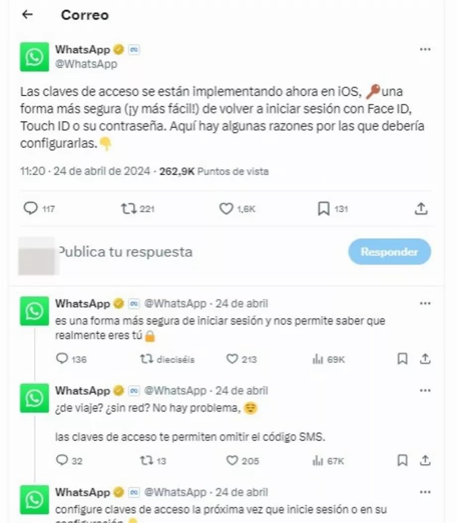 WhatsApp lance des mots de passe sur iPhone. (x : WhatsApp)
