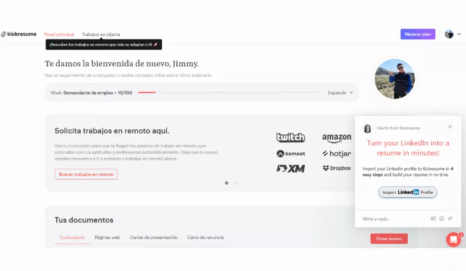 Kickresume, vous permet de créer votre CV gratuitement avec l'intelligence artificielle et avec des modèles professionnels