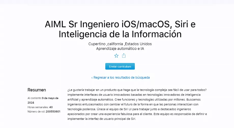 Apple recherche des ingénieurs ayant au moins deux ans d'expérience. (Manzana)