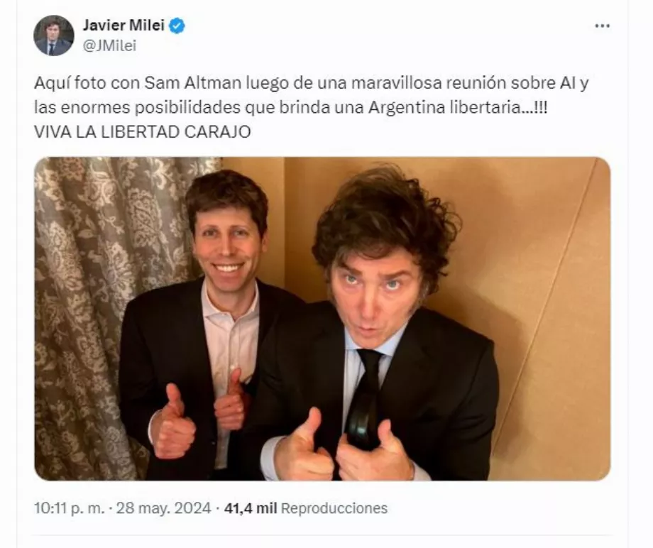 Tweet du président sur la rencontre qu'il a eue avec Altman à San Francisco