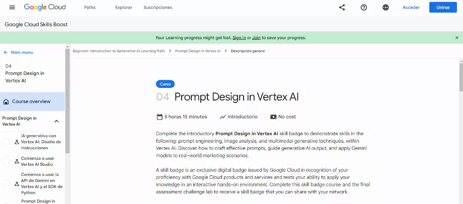 Vous devez créer un compte Google pour accéder aux cours et enregistrer votre progression. (Google)