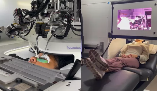 Extensions de cils avec intelligence artificielle, tout est piloté par un robot sur le visage humain