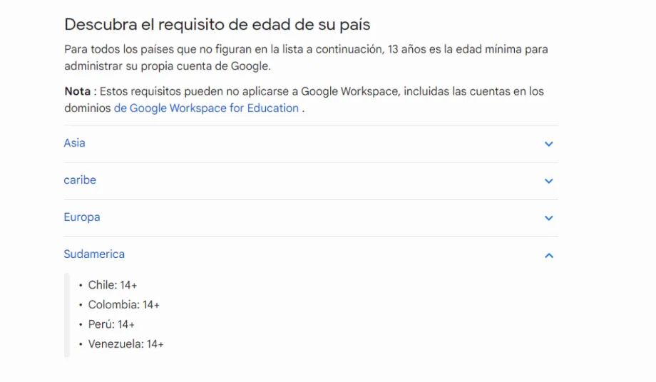 Google indique que l'âge minimal dans certains pays pour avoir un compte Google personnel est de 14 ans. (Google)