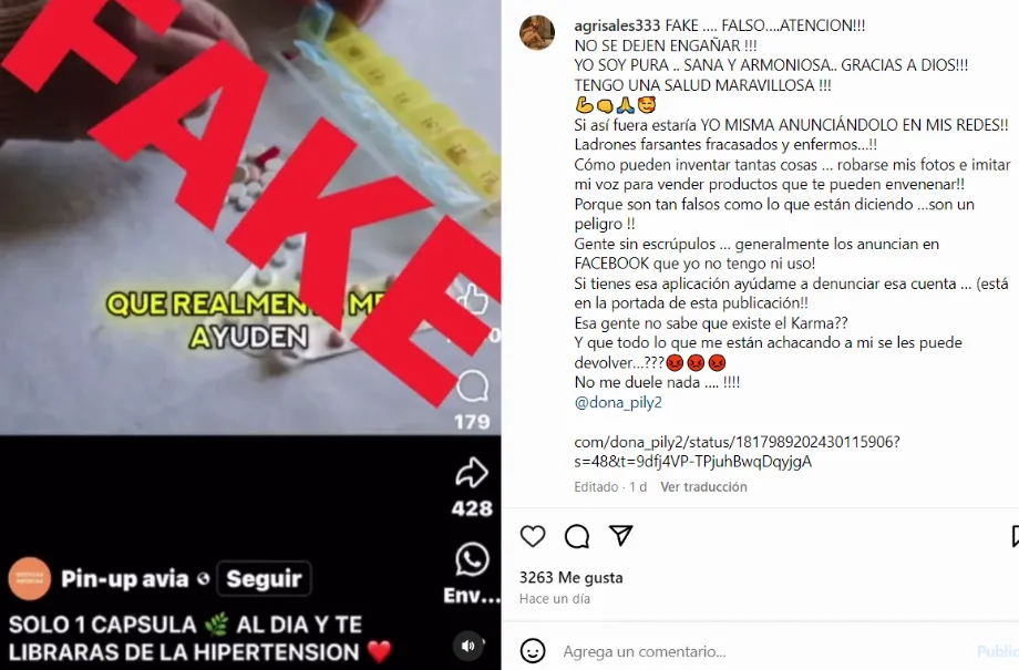 Amparo Grisales a dénoncé une fausse publicité à son nom - crédit @agrisales333/Instagram