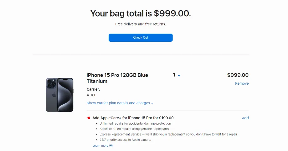 Le modèle d'iPhone 15 Pro de 128 Go coûte 999 dollars. (Apple)