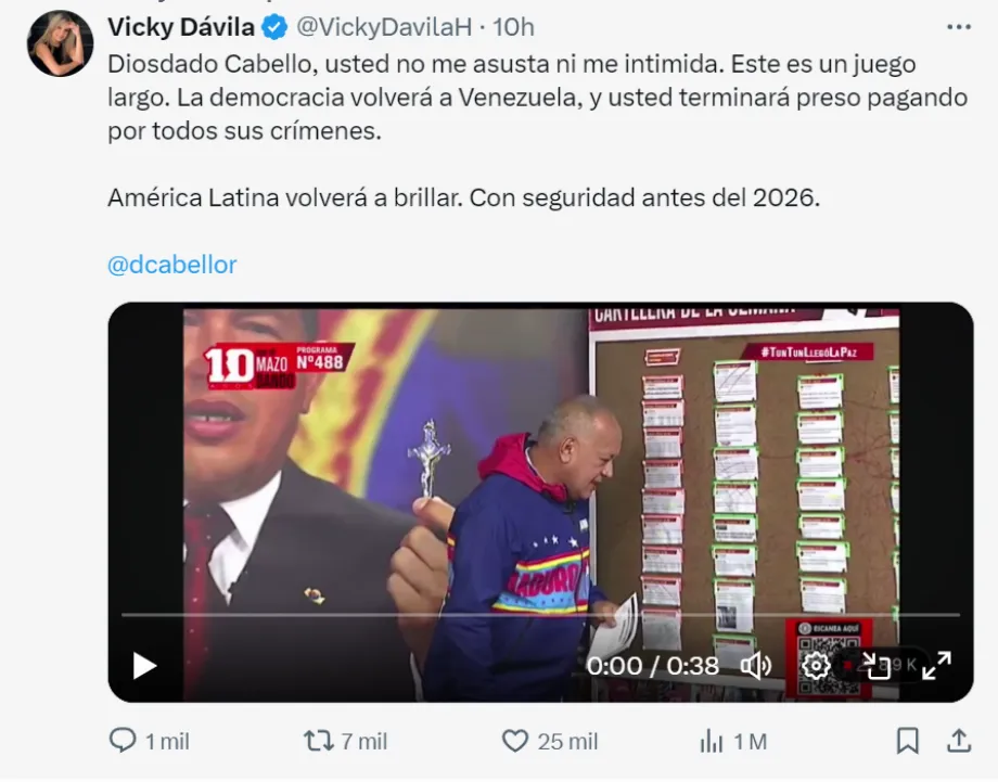 Vicky Dávila a répondu au député vénézuélien - crédit réseau social X