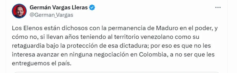 Germán Vargas Lleras s'exprime sur le communiqué faux de l'ELN - crédit @German_Vargas/X