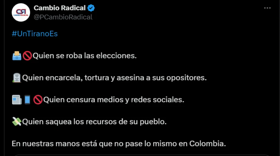 Cambio Radical sur Nicolás Maduro et Gustavo Petro - crédit @PCambioRadical/X