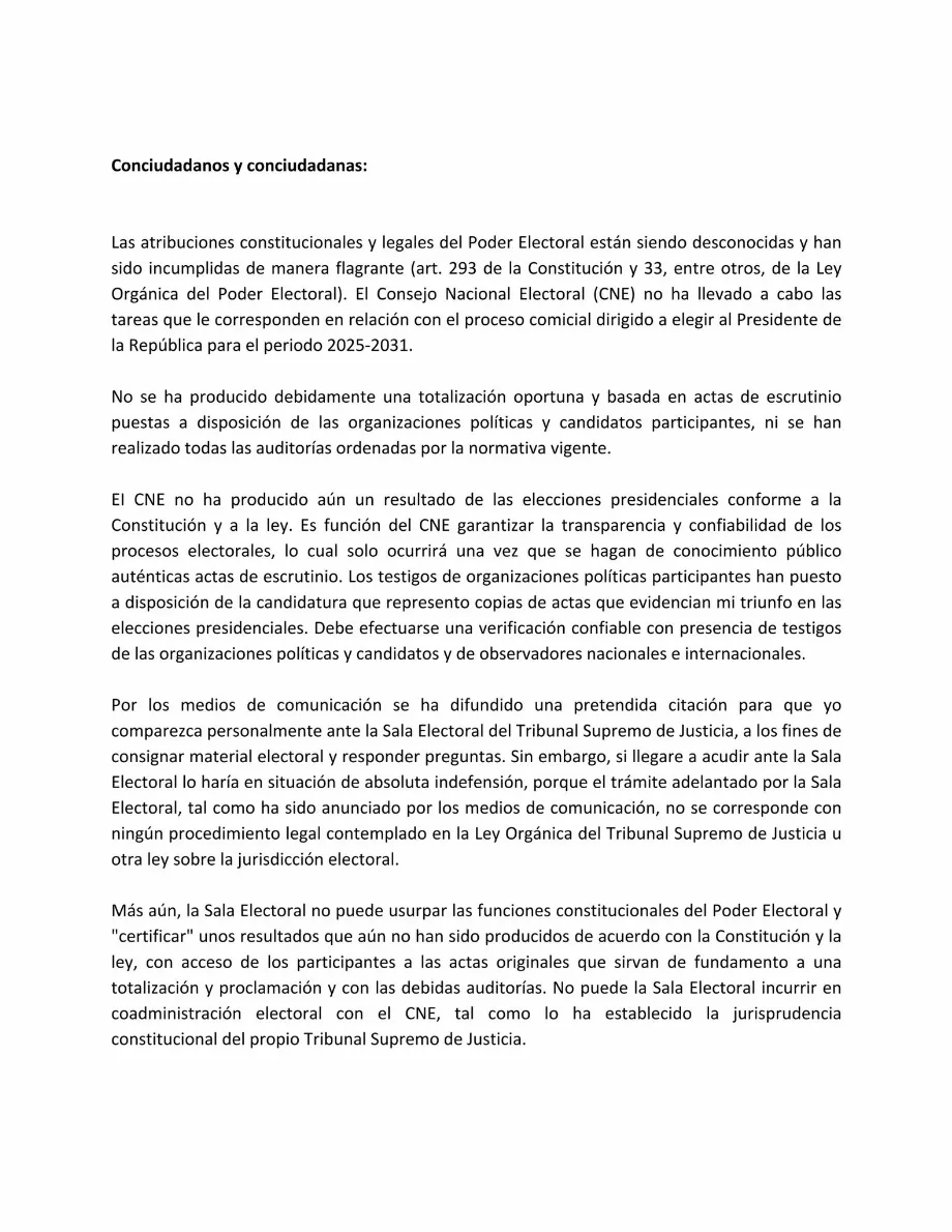 La lettre d'Edmundo González Urrutia