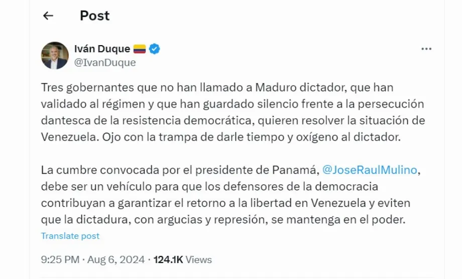 Iván Duque souligne le sommet convoqué par le président du Panama - crédit @IvanDuque
