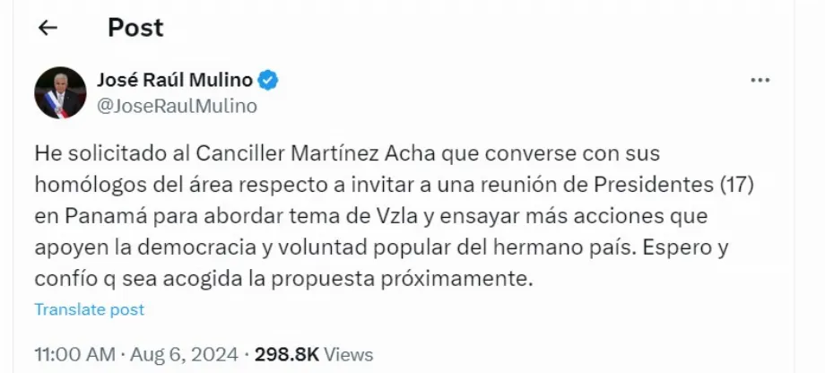 Mulino souhaite que participent à cette conférence les 17 pays qui, le jeudi 1er août, ont soutenu un projet de résolution au Conseil Permanent de l'Organisation des États Américains (OEA) - crédit @JoseRaulMulino