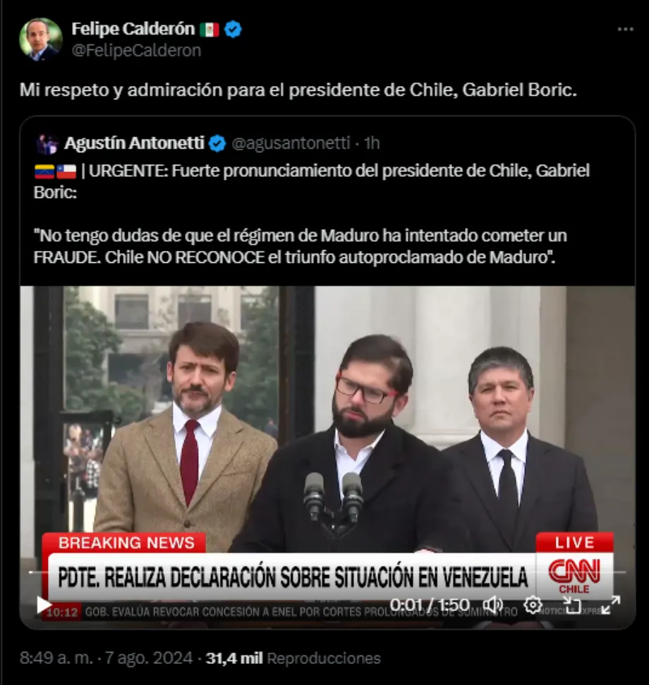 Écrit des mots de soutien sur les réseaux sociaux. | Crédit - Source : @FelipeCalderon