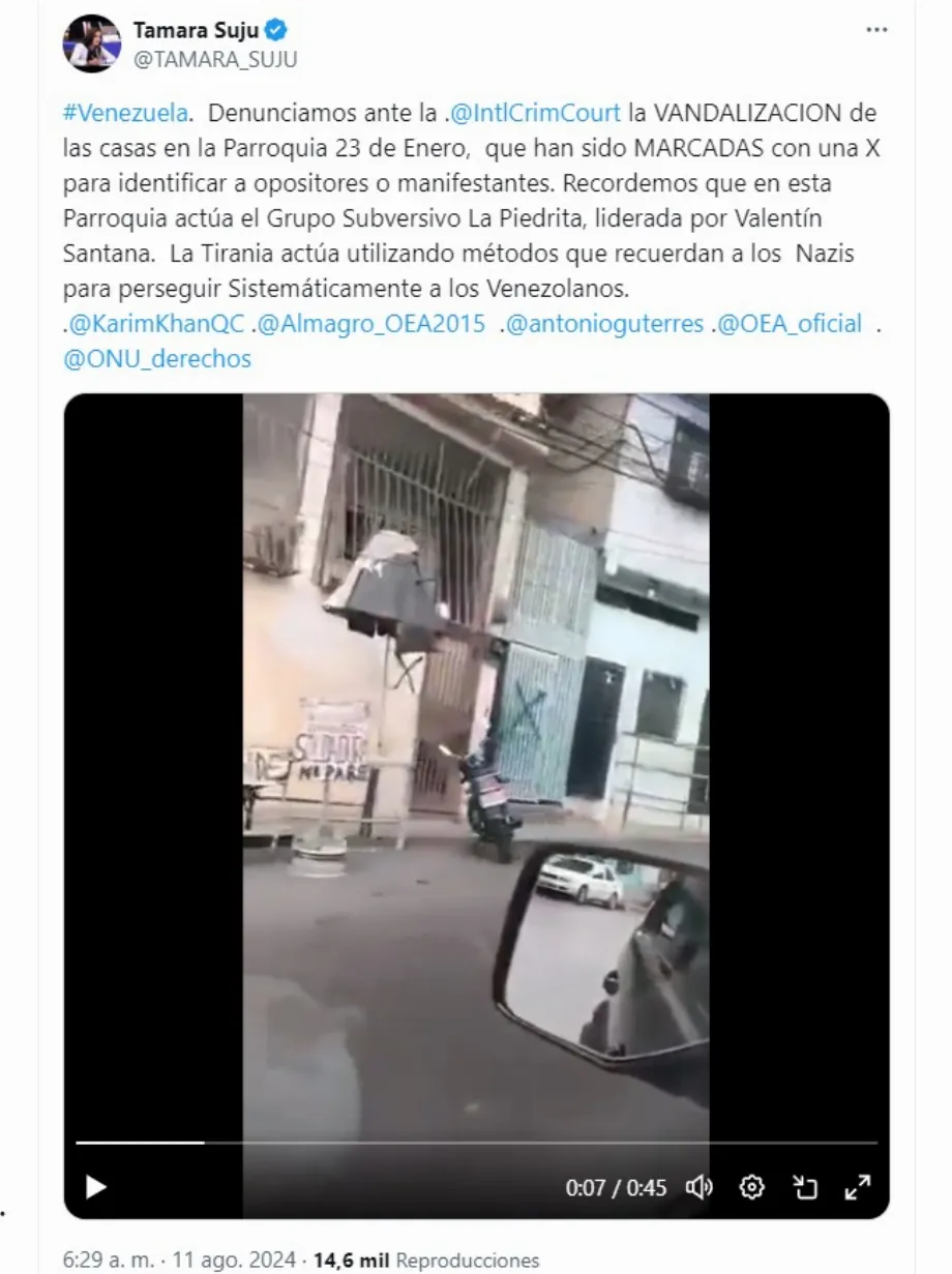 L'activiste Tamara Suju a dénoncé à la CPI le vandalisme des maisons dans le populaire quartier de 23 de Janvier, à Caracas