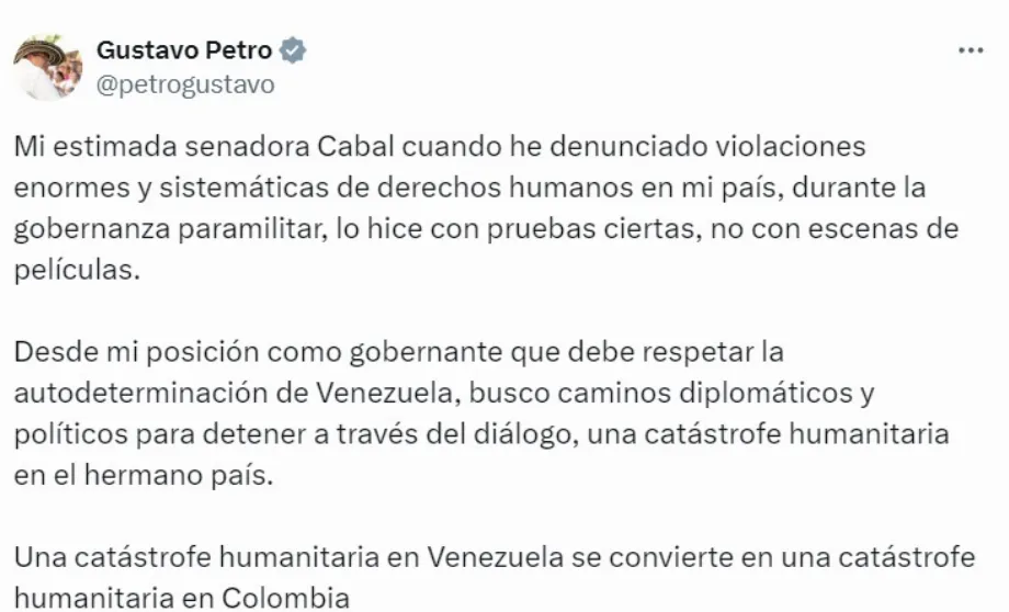 Voici la réponse de Gustavo Petro face aux accusations de María Fernanda Cabal - @petrogustavo/X