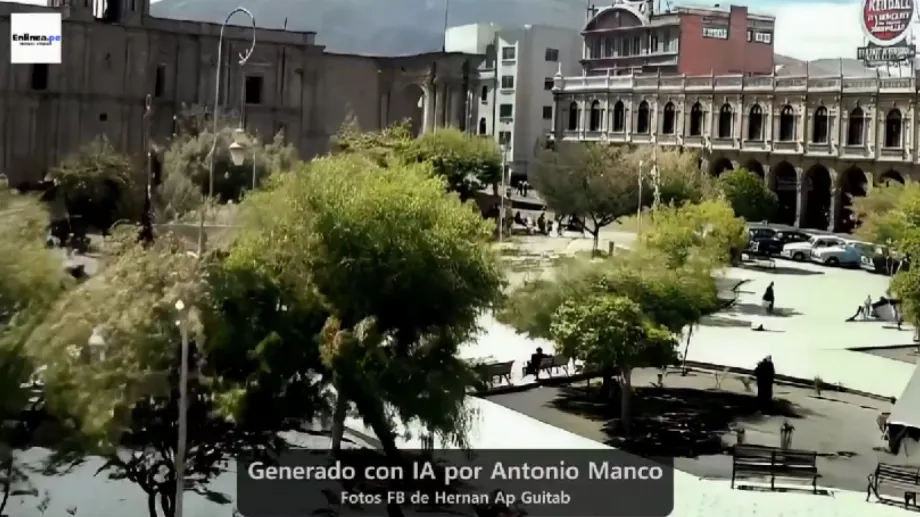 Une photo de la Plaza de Armas d'Arequipa a été transformée en vidéo. (LinkedIn Antonio Manco) 