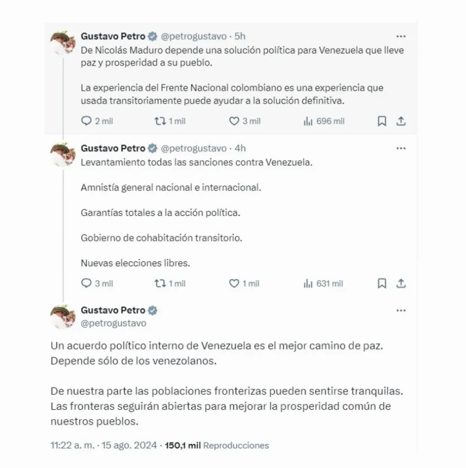 Avec ce message, le président Gustavo Petro a proposé de nouvelles élections au Venezuela - crédit @petrogustavo/X