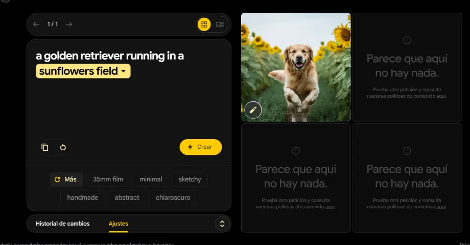 Selon la demande de l'utilisateur, Google génère une ou plusieurs images. (AI Test Kitchen de Google)