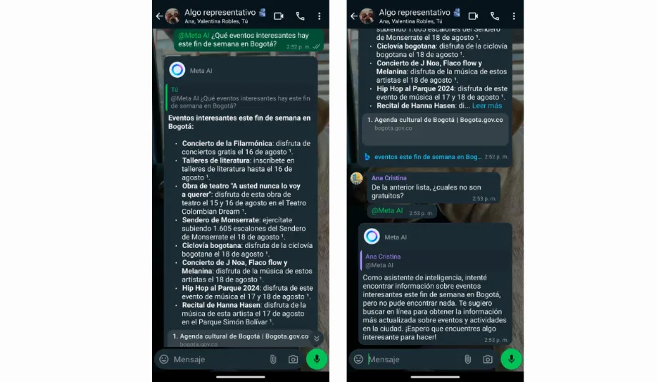 Meta AI n'intervient que si elle est taguée. (WhatsApp)