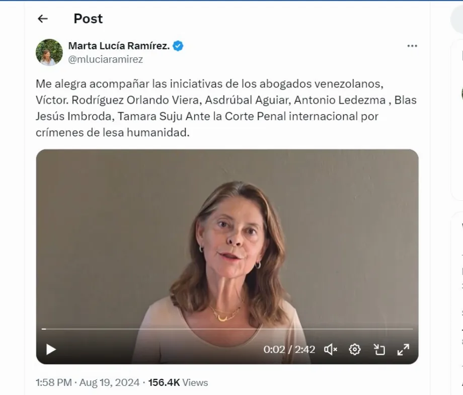 Marta Lucía Ramírez parle d'une initiative pour enquêter sur Nicolás Maduro - crédit @mluciaramirez