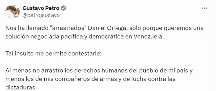 Voici comment Gustavo Petro a répondu aux accusations de Daniel Ortega - Crédit capture d'écran X